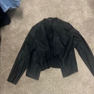 Zara Black Leather Moto Jacket Asymmetrical Cropped Design